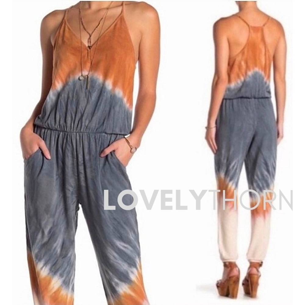 YFB // super soft french terry surplice tie waist tie dye y-back jumpsuit